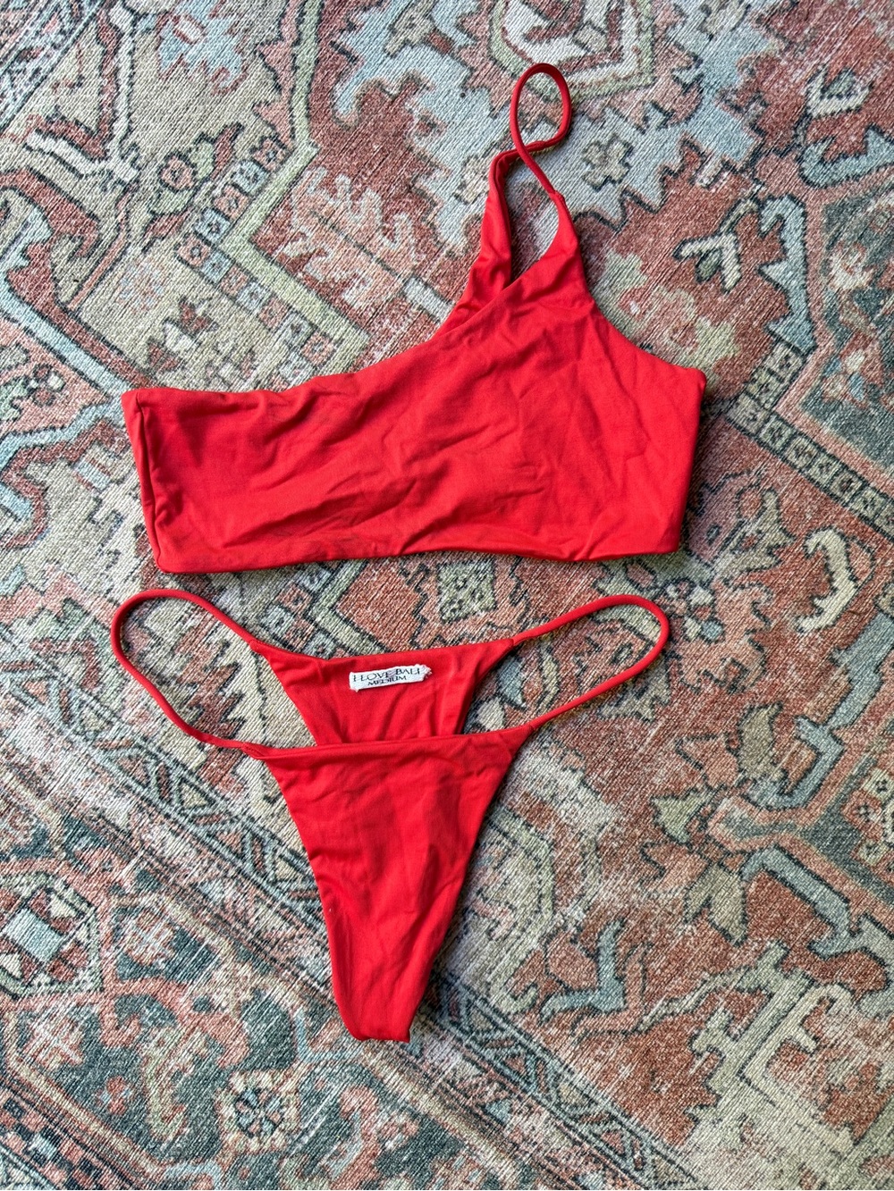 One-Shoulder Red Bikini Set